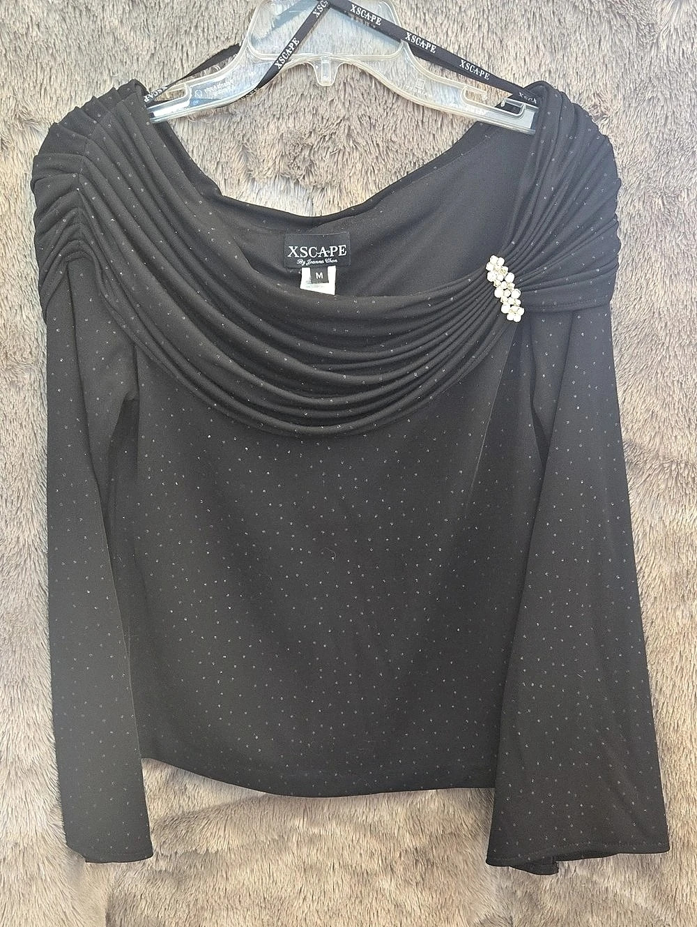 XSCAPE Black Draped Neck Long Sleeve Size Medium
